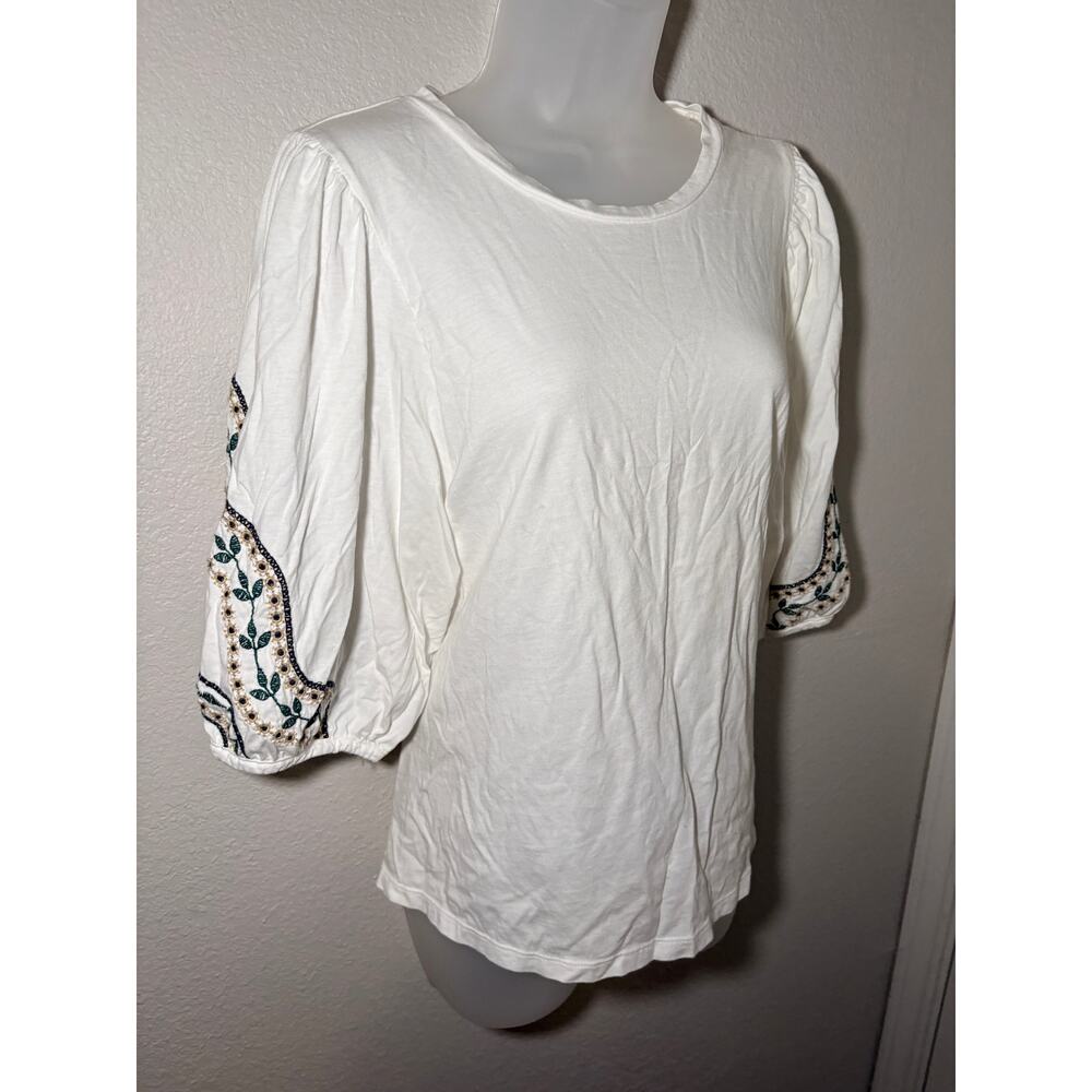 Banana Republic Embroidered Puff Sleeve Tee - White, Size L